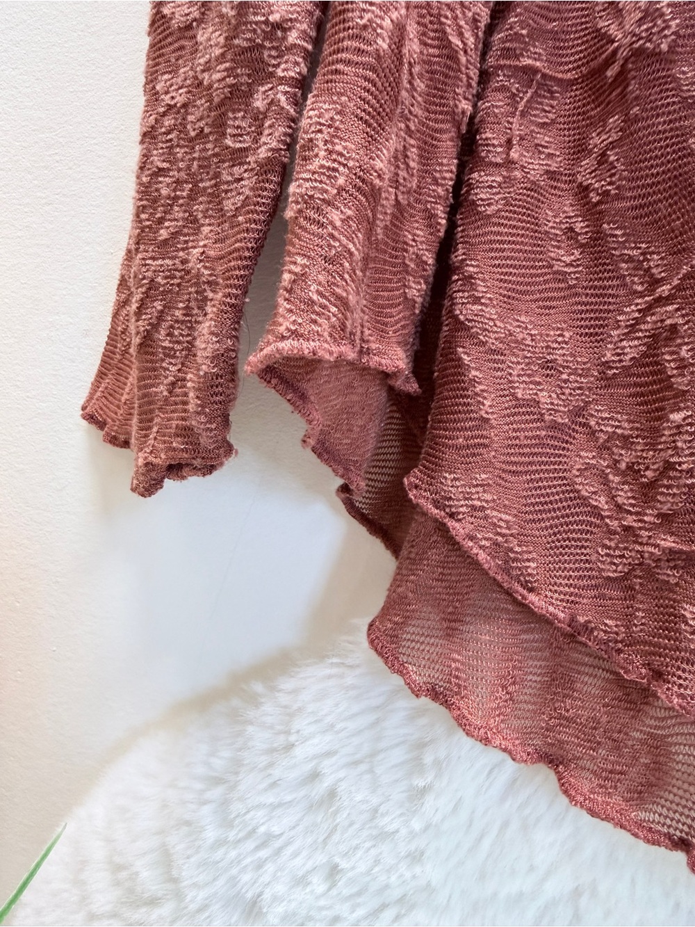 Dusty Rose Lace-Textured Long Sleeve Scoop Neck Summer Wedding Ready Blouse š¹ - Picture 2 of 5